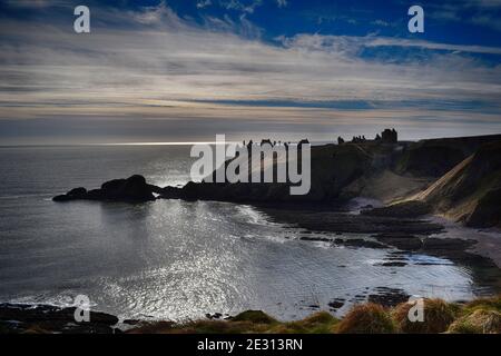 Dunnottar Castle Ruine im Winter Nachmittag Licht Stockfoto