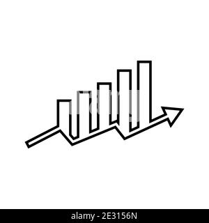 Balkendiagramm und Pfeil nach oben Symbol. Konzept zur Steigerung von Aktien oder Gewinnen. Vektorgrafik für schwarze Symbole. Stock Vektor