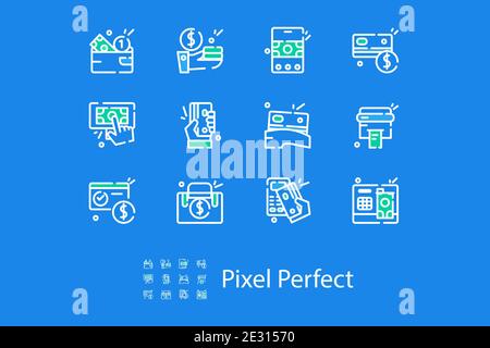 Lineare Icons zum Thema Zahlung in einer Wohnung Stil Stock Vektor