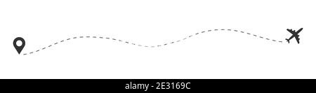 Ebene. Flugstrecke mit Positionsnadel. Vektorgrafik auf weißem Hintergrund Stock Vektor