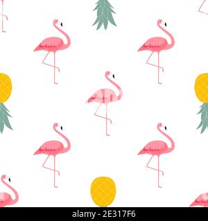 Bunte Rosa Flamingo und Ananas Nahtloses Muster Hintergrund. Abbildung Stockfoto