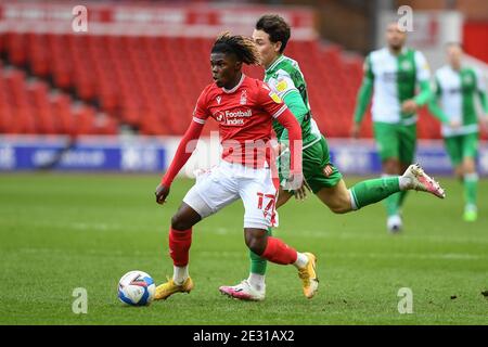 NOTTINGHAM, ENGLAND. JAN 16TH Alex Mighten von (17) Nottingham Forest in Aktion während des Sky Bet Championship Matches zwischen Nottingham Forest und Millwall am City Ground, Nottingham am Samstag, 16. Januar 2021. (Kredit: Jon Hobley - MI News) Kredit: MI Nachrichten & Sport /Alamy Live Nachrichten Stockfoto