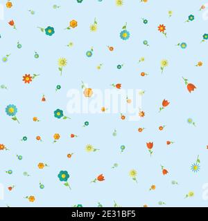 Flache Cartoon-Stil Illustration Natur Landschaft mit bunten Blumen. Nahtlose Muster. Abbildung. Stockfoto