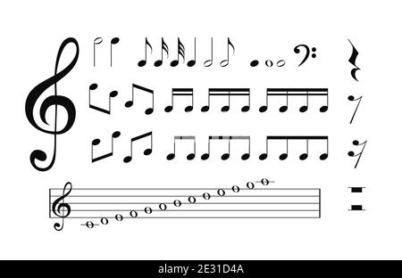 Noten, Pausen, Violinschlüssel, Notenbuch Illustration Stockfoto