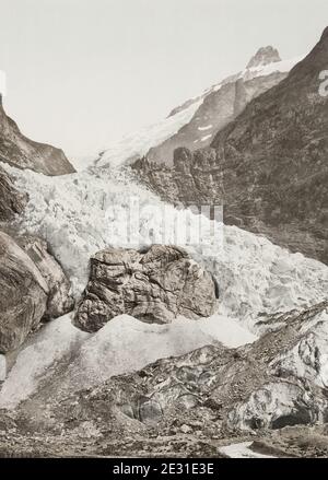 Vintage 19. Jahrhundert Foto: gletscher, Grindelwald, Schweiz, Schweizer Alpen. Stockfoto