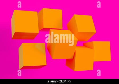 Farbige geometrische Formen auf einem hellen Hintergrund. Zufällig platzierte Figuren. Minimalistischer Stil. Stockfoto