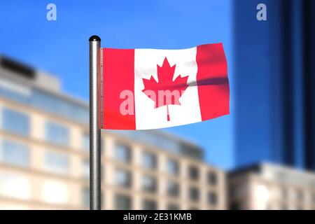 3d-Rendering einer Flagge Kanadas vor Ein verschwommener Hintergrund Stockfoto