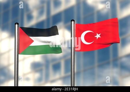 3d-Darstellung einer Flagge Palästinas und der Türkei. Stockfoto