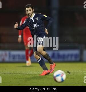 London, Großbritannien. Januar 2021. Adam Phillips von Morecambe während des Sky Bet League 2 Spiels im Breyer Group Stadium, London Bild von Ben Peters/Focus Images/Sipa USA 16/01/2021 Credit: SIPA USA/Alamy Live News Stockfoto