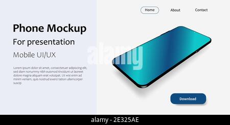 Smartphone-Mockup für Infografik, Präsentation in gedrehter Position. Telefonperspektive. 3D realistisch. Isometrische Vektordarstellung. Stock Vektor