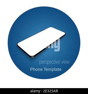 3D-Vorlage für Mobiltelefone mit leerem Bildschirm. Modernes isometrisches Design mit blauem Kreis. Vektor-Illustration für Web-Design, Präsentation. Stock Vektor