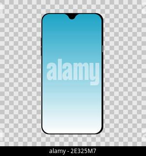 Telefon in realistischem Stil auf transparentem Hintergrund. Modell Handy mit blauem Bildschirm. Smartphone isoliert. Modernes Design. Vektorgrafik. Stock Vektor