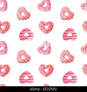 Herzform Donuts Aquarell nahtlose Muster Stockfoto