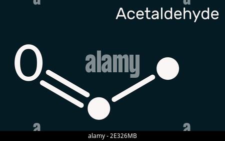 Acetaldehyd, Ethanal, CH3CHO-Molekül. Es ist Keton, wird bei der Herstellung von Essigsäure, Parfüms, Farbstoffe, Drogen, als Aromastoff verwendet. Skelett Stockfoto