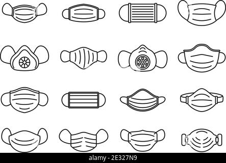 Medizinische Maske Grippe Symbole gesetzt, umreißen Stil Stock Vektor