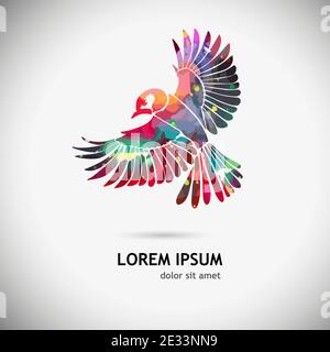 Ein vielfarbiger, fliegender dekorativer Vogel. Vektorgrafik Stock Vektor