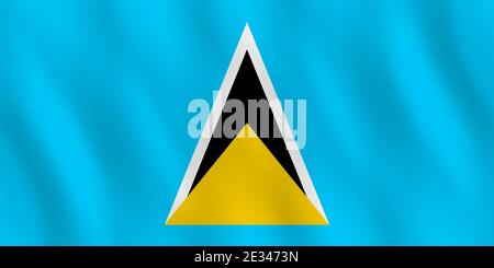 St. Lucia Flagge mit wehender Wirkung, offizielle Proportion. Stock Vektor