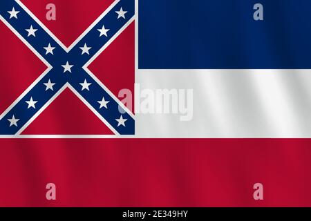 Mississippi US-Staatsflagge mit wehender Wirkung, offizieller Anteil. Stock Vektor