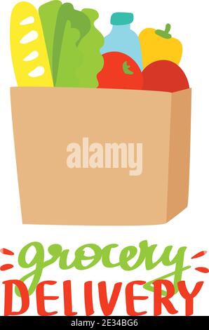 Vektor flache Illustration von Lebensmittel-Shopping-Banner mit verschiedenen Waren. Stock Vektor