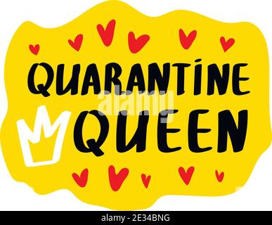 Quarantäne Queen Kalligraphie-Schriftzug mit handgezeichneter Goldkrone und Toilettenpapier. Coronavirus COVID-19 Pandemie-Typografie-Poster. Vektorvorlage f Stock Vektor