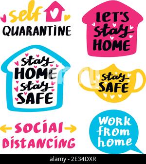 Coronavirus Covid-19 Schriftzüge und andere Elemente. Vektorgrafik. Stock Vektor