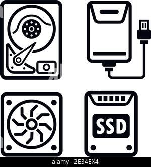 Symbole für Festplattencomputer festgelegt. Vektorlogo. Stock Vektor