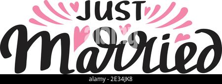 Just Married quot, handgezeichnete Schriftzüge für Design Hochzeit Einladung, Foto-Overlays und speichern Sie die Datum Karten Stock Vektor