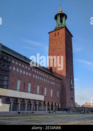 Stockholm, Schweden - April 19 2019: Nahaufnahme des Rathauses oder Stadshuset am 19 2019. April in Stockholm Schweden. Stockfoto
