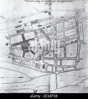 Maastricht, Plan tot aanleg van straten op de vestingterreinen te Wyk, 1882. Stockfoto