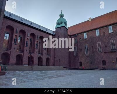 Stockholm, Schweden - April 19 2019: Der Blick auf das Rathaus oder Stadshuset Innenhof am 19 2019. April in Stockholm Schweden. Stockfoto