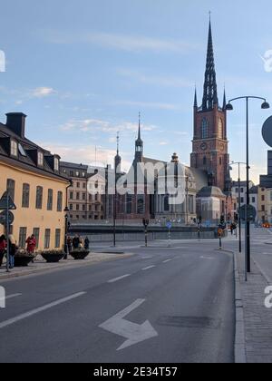 Stockholm, Schweden - April 19 2019: Die Ansicht der Riddarholmen Kirche am 19 2019. April in Stockholm Schweden. Stockfoto