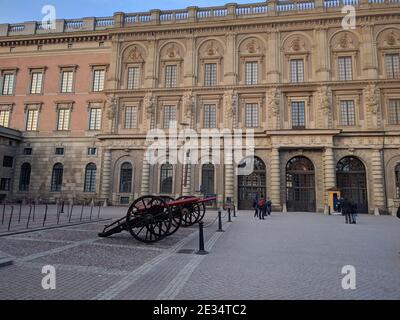 Stockholm, Schweden - April 19 2019: Die Detailansicht des Kungliga Slottet oder Stockholmer Königspalast am 19 2019. April in Stockholm Schweden. Stockfoto