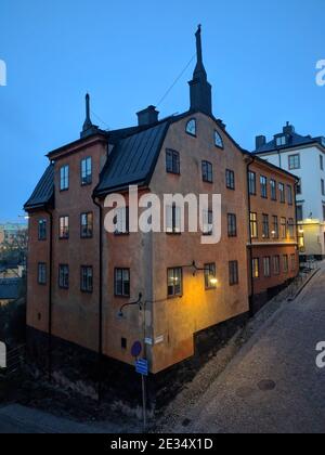 Stockholm, Schweden - April 19 2019: Außenansicht von alten Gebäuden in Gamla Stan am 19 2019. April in Stockholm Schweden. Stockfoto