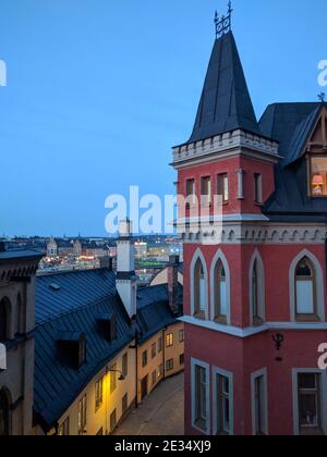 Stockholm, Schweden - April 19 2019: Außenansicht von alten Gebäuden in Gamla Stan am 19 2019. April in Stockholm Schweden. Stockfoto