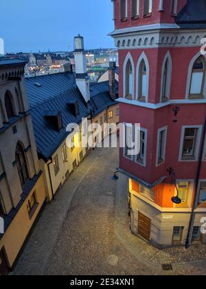 Stockholm, Schweden - April 19 2019: Außenansicht von alten Gebäuden in Gamla Stan am 19 2019. April in Stockholm Schweden. Stockfoto