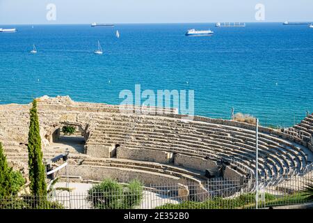 Spanien Tarragona Hispanic Katalonien Katalonien Katalonien Mittelmeer Ozean Aussichtspunkt landschaftlich Lookout Amfiteatre Ruinen des römischen Amphitheaters Stockfoto