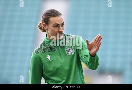 Easter Road Stadium Edinburgh. Scotland.UK 16. Jan 21 Hibernian gegen Kilmarnock.Scottish Premiership Match. Hibs vor kurzem Unterzeichnung Jackson Irvine Warm Up vor Kilmarnock Spiel Kredit: eric mccowat/Alamy Live News Stockfoto