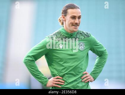 Easter Road Stadium Edinburgh. Scotland.UK 16. Jan 21 Hibernian gegen Kilmarnock.Scottish Premiership Match. Hibs vor kurzem Unterzeichnung Jackson Irvine Warm Up vor Kilmarnock Spiel Kredit: eric mccowat/Alamy Live News Stockfoto