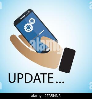 Smartphone in der Hand Daten aktualisieren oder synchronisieren mit Bar-Prozess-Symbol flaches Design.Vektor-Illustration.EPS10. Stock Vektor