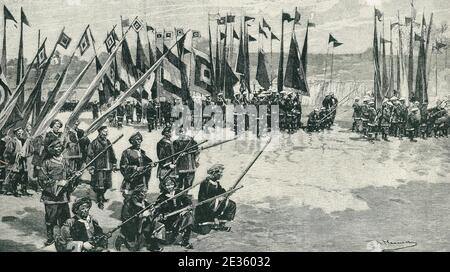 Der Krieg im Osten - die Standardträger der chinesischen Armee - Chinesisch-Japanischer Krieg, 1895 Stockfoto