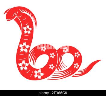 Chinesisches Horoskop Zeichen, Schlange mit Blumen Vektor Stock Vektor