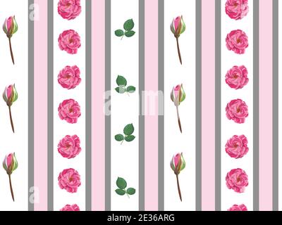 Florale Tapete mit rosa Rosen und Stielen Muster Stock Vektor