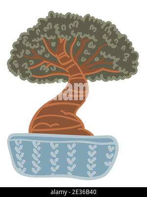 Bonsai Baum japanische traditionelle Flora im Topf Stock Vektor