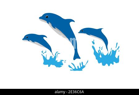 Nette Delphin Fisch glücklich springen isoliert weißen Hintergrund Vektor-Illustration Stock Vektor