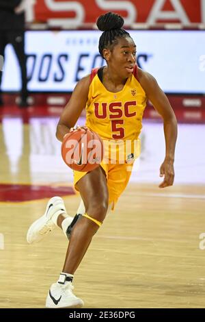 Südkalifornien Trojaner vorwärts Jordan Sanders (5) während einer NCAA Frauen Basketball-Spiel gegen die Washington State Cougars, Freitag, 15. Januar 2 Stockfoto