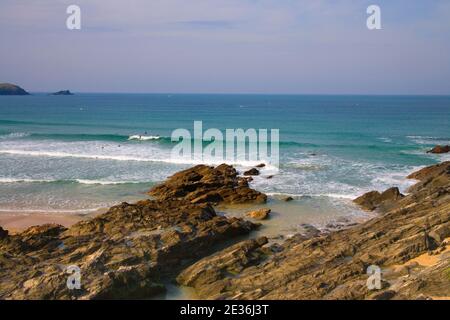 fistral Strand im berühmten Norden cornwall Küste und Surfen Stadt newquay Stockfoto