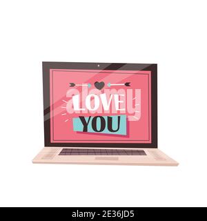 Satz lieben Sie auf Laptop-Bildschirm Valentinstag Feier Konzept Grußkarte Banner Einladung Poster Vektor Illustration Stock Vektor