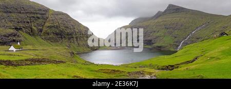 Kirche & Einlass, Saksun Dorf, Eysturoy Insel, Färöer Inseln Stockfoto