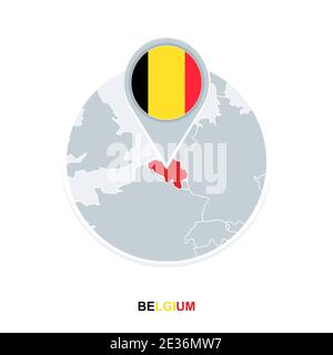 Belgien Karte und Flagge, Vektorkarten-Symbol mit hervorgehobenen Belgien Stock Vektor