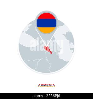 Armenia Karte und Flagge, Vektorkarten-Symbol mit hervorgehobener Armenien Stock Vektor